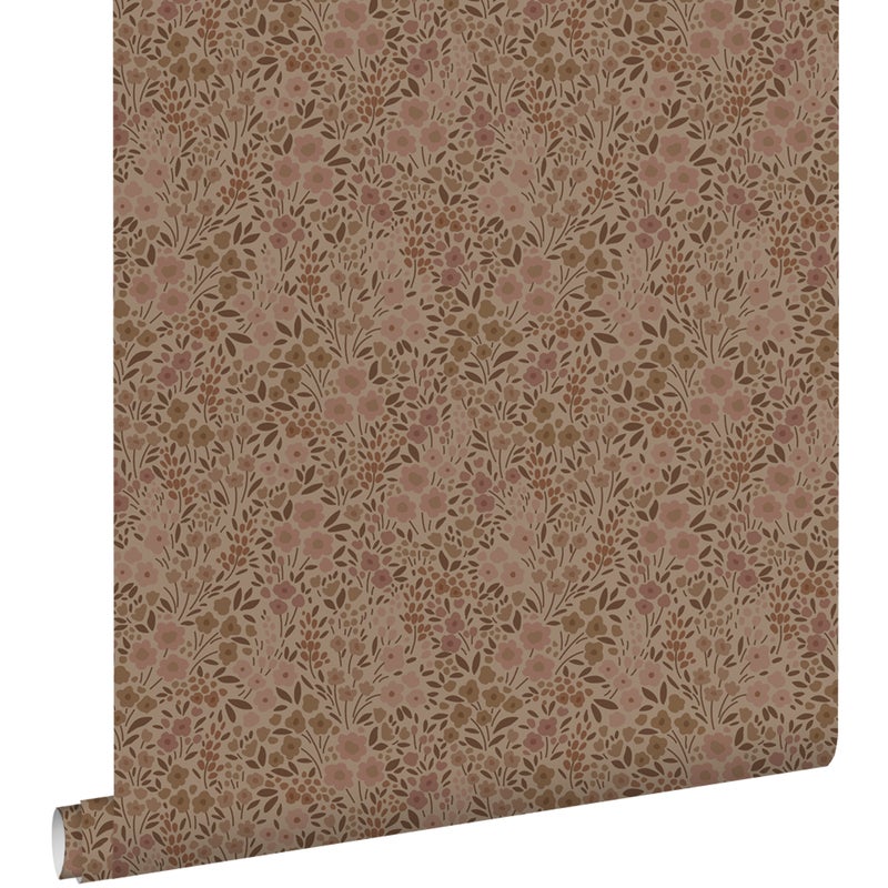 Tapeta kwiaty ciemnoróżowej terakoty - 53 cm x 10.05 m - ESTAHOME