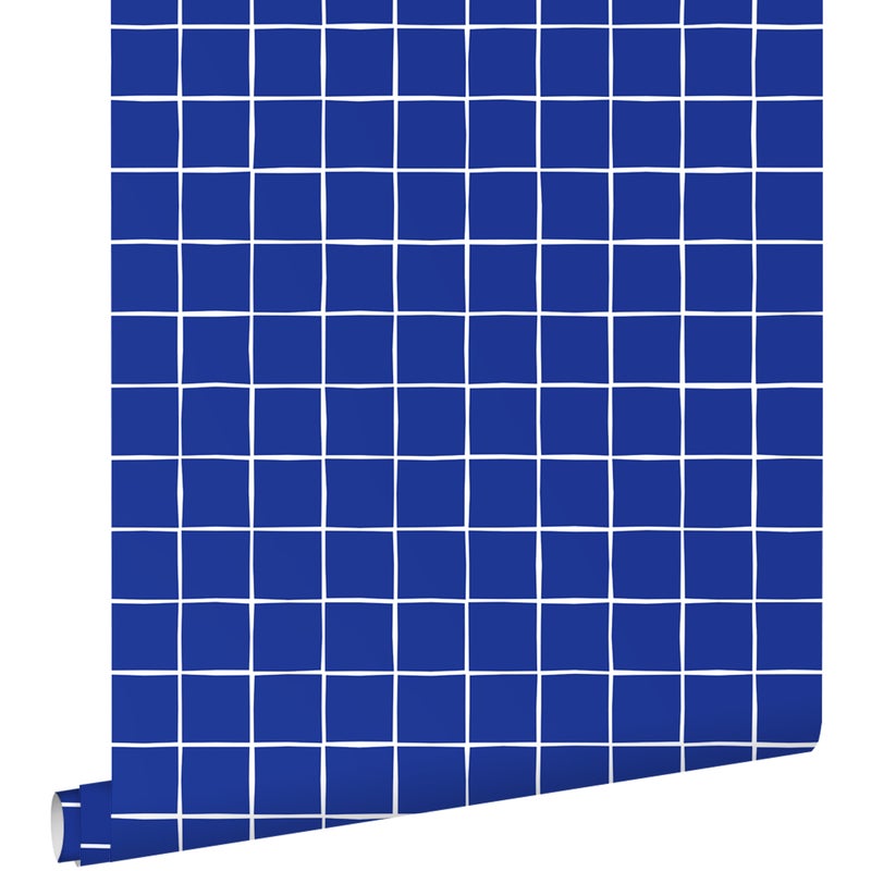 Tapeta motyw kratki niebieskim - 50 x 900 cm - ESTAHOME