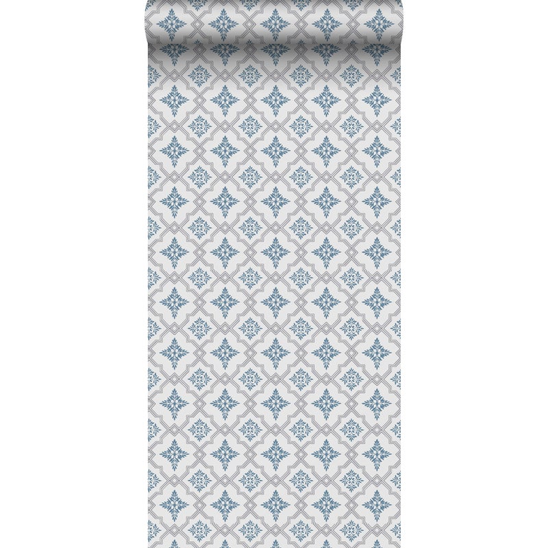 Tapeta motyw płytek szaro-niebieskim - 53 cm x 10.05 m - DURO