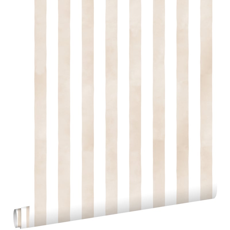 Tapeta paski beżowymIbiałym - 53 cm x 10.05 m - ESTAHOME