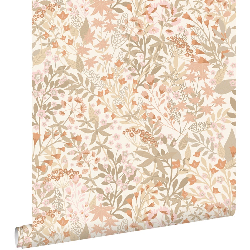 Tapeta kwiaty polne terakotaIszaro zielonym - 50 x 900 cm - ESTAHOME