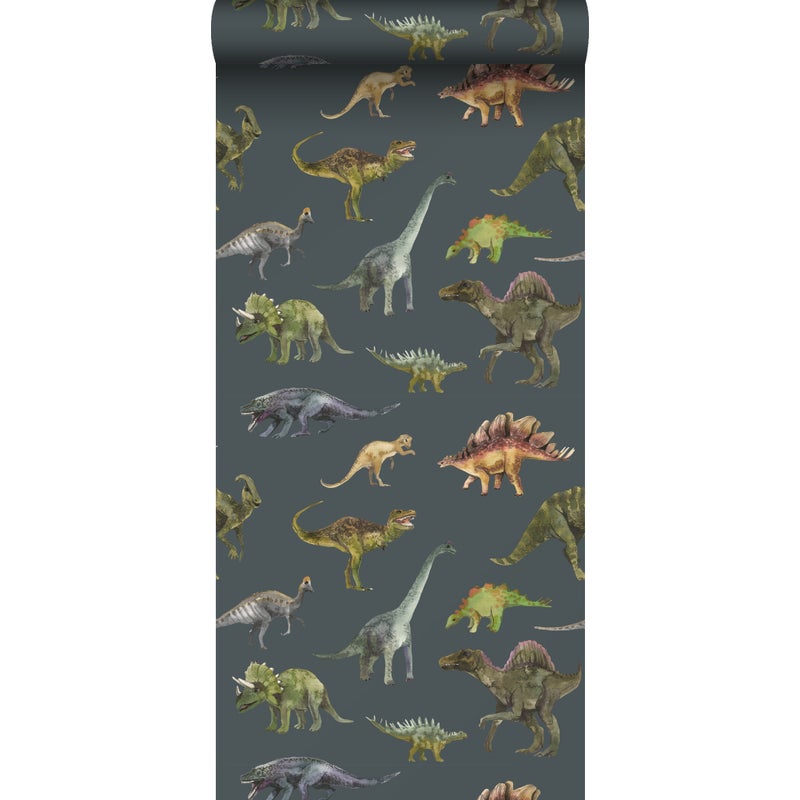 Tapeta dinozaury ciemnoniebieskimIzielonym - 50 x 900 cm - SANDERS & SANDERS