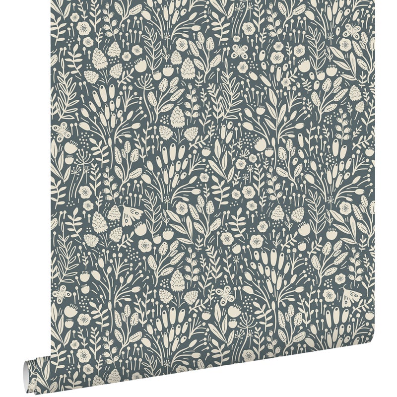 Tapeta kwiaty niebiesko-zielonym - 50 x 900 cm - ESTAHOME