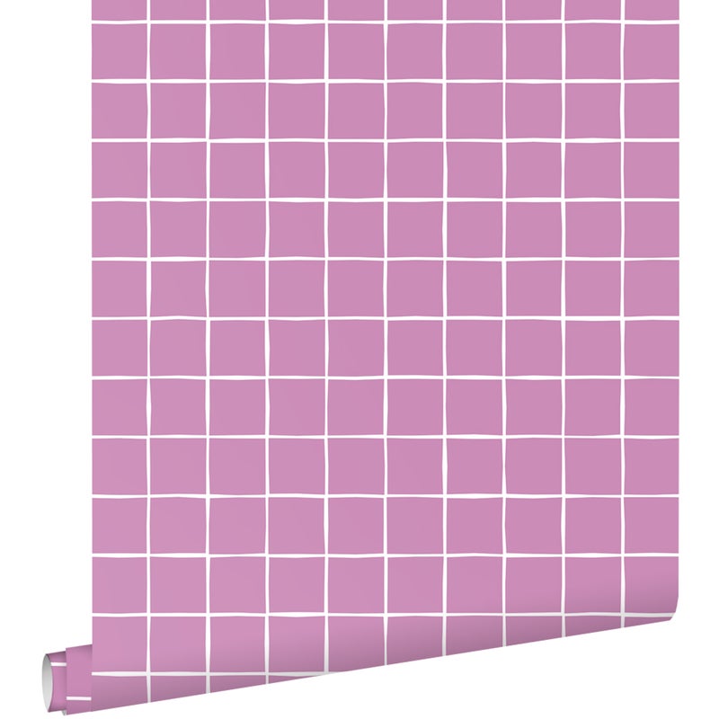 Tapeta motyw kratki fioletowym - 50 x 900 cm - ESTAHOME
