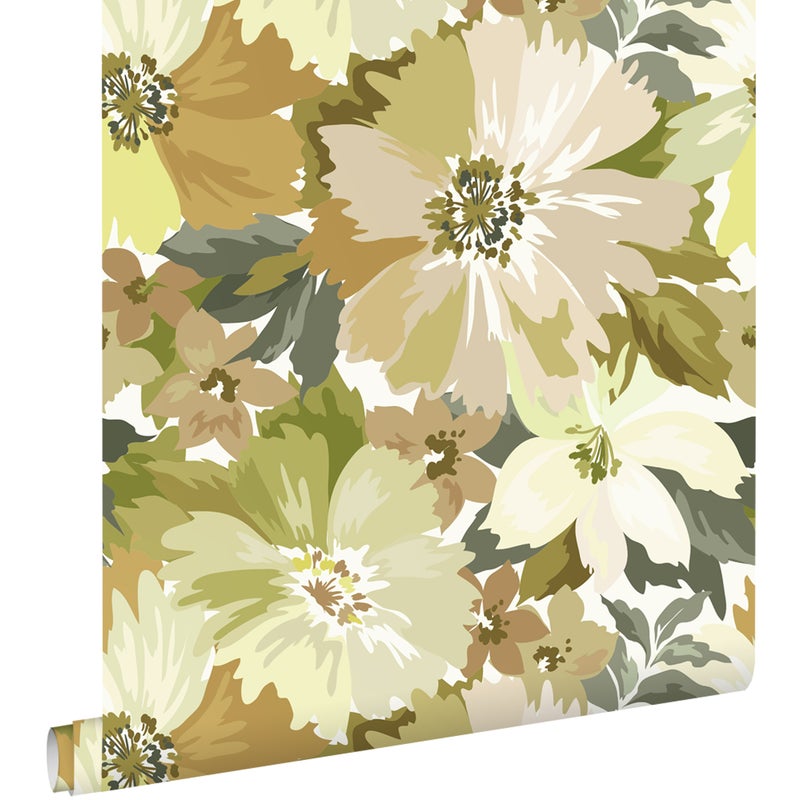 Tapeta kwiaty oliwkowym - 50 x 900 cm - ESTAHOME
