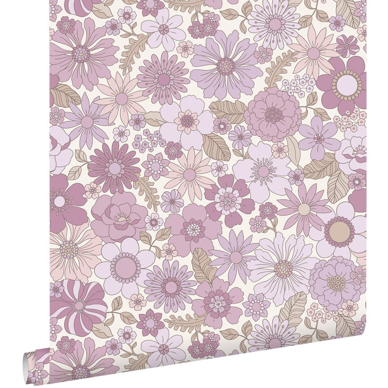 Tapeta retro kwiaty liliowo fioletowym - 50 x 900 cm - ESTAHOME