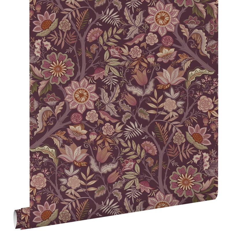 Tapeta zabytkowe kwiaty bakłażanowym fioletowym - 53 cm x 10.05 m - ESTAHOME