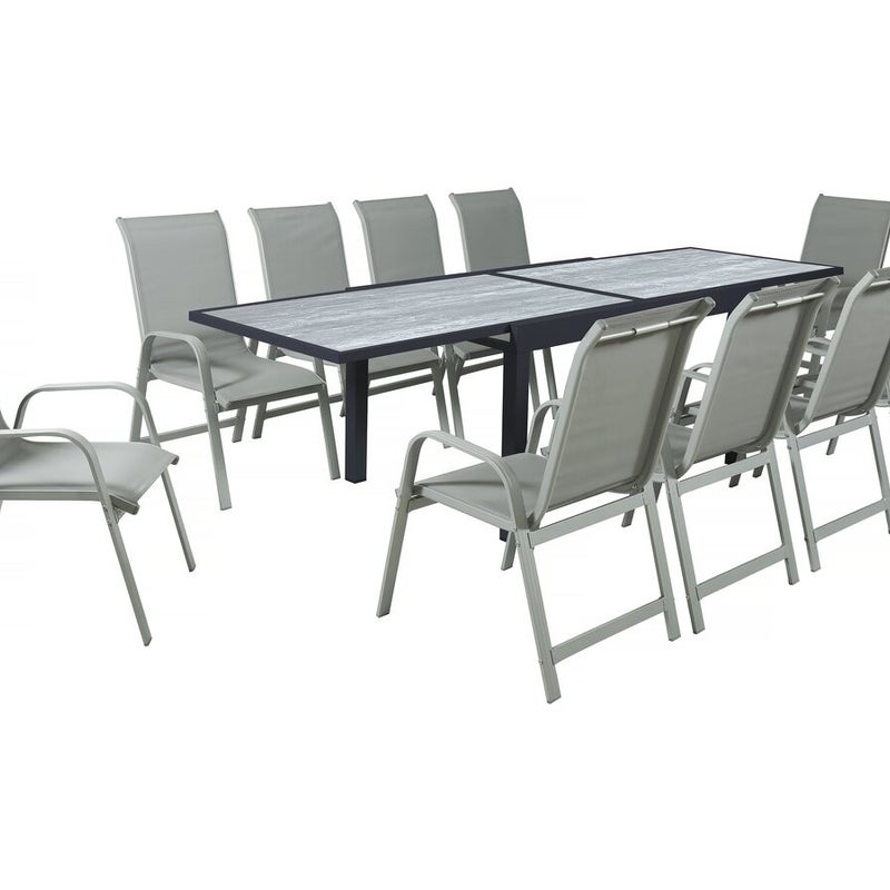 Rozkładany aluminiowy zestaw ogrodowy Lagos - 140/280 x 90 x 76 cm - 10 krzeseł - Jasnoszary