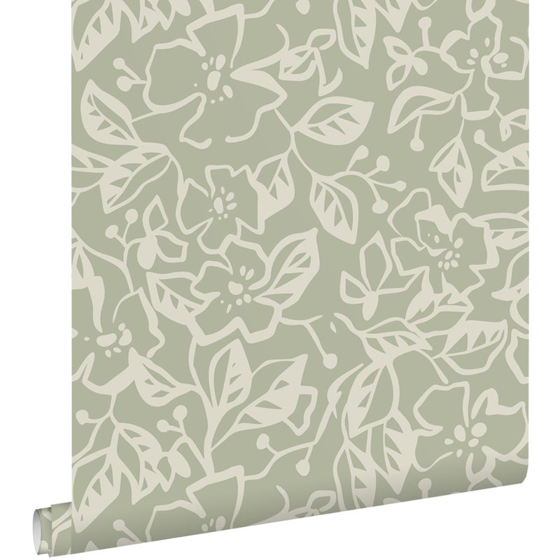Tapeta liście i kwiaty miętowej zieleni - 50 x 900 cm - ESTAHOME