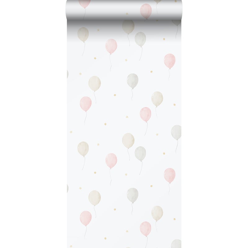 Tapeta balon powietrzny jasnego różu,beżowymIbiałym - 53 cm x 10.05 m - SANDERS & SANDERS