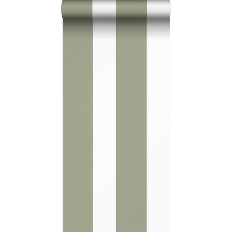 Tapeta paski oliwkowymIbiałym - 53 cm x 10.05 m - SANDERS & SANDERS
