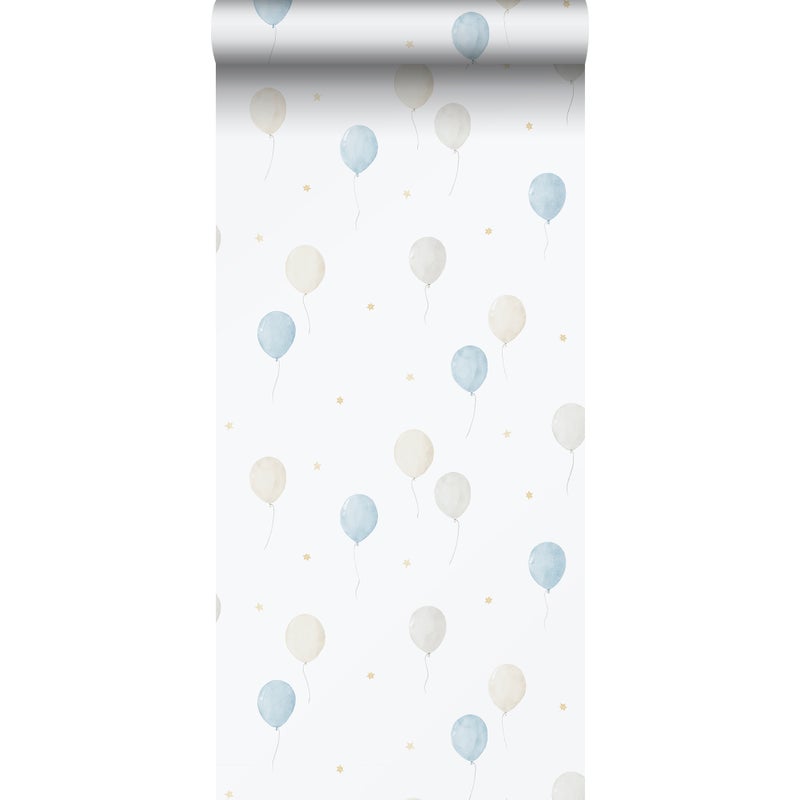 Tapeta balon powietrzny niebieskim,beżowymIbiałym - 53 cm x 10.05 m - SANDERS & SANDERS