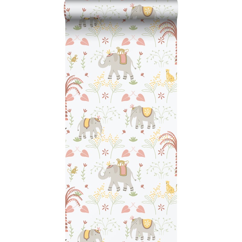 Tapeta słonie szarym,czerwonymIbiałym - 53 cm x 10.05 m - SANDERS & SANDERS