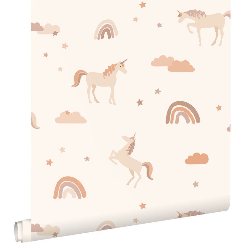 Tapeta jednorożce beżowymIjasnej terakoty - 53 cm x 10.05 m - ESTAHOME