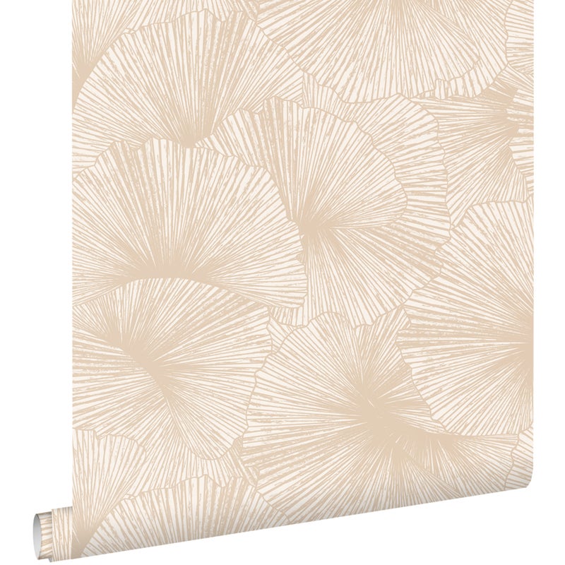Tapeta Motyw liści 3D beżowym - 53 cm x 10.05 m - ESTAHOME