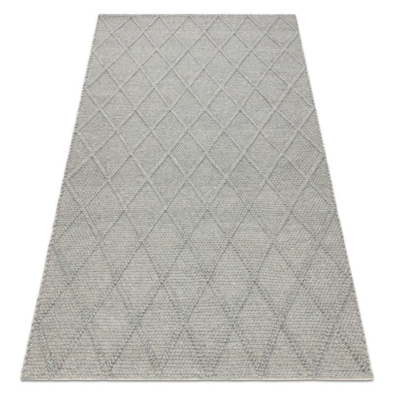 Dywan wełniany TAHAR 99001G szary - RĘCZNIE TKANY pętęlkowy, Romby, boho 90x150 cm