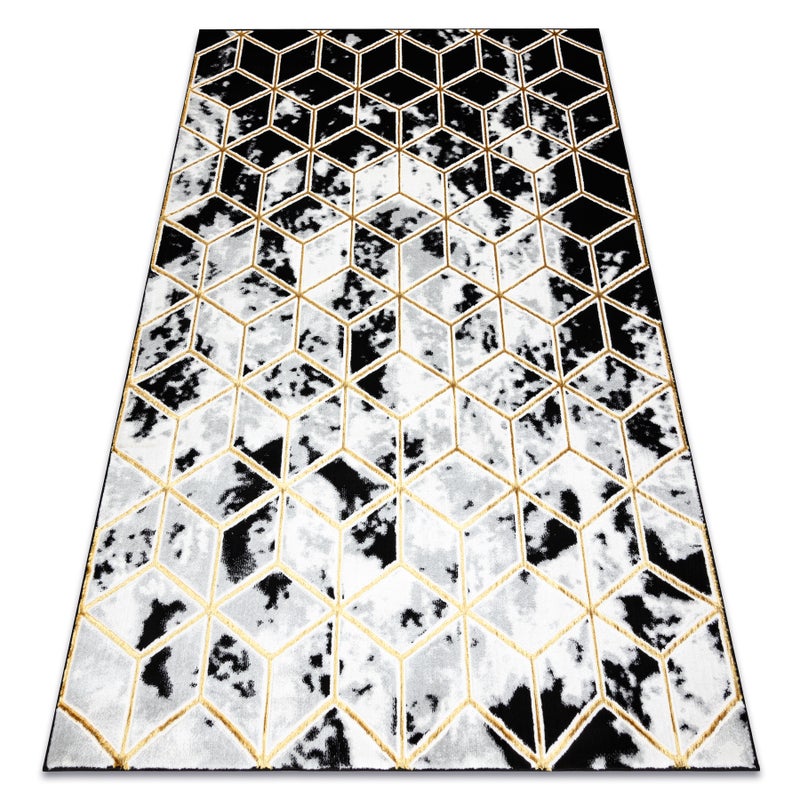 Dywan ALLURE 1966 Cube kostka - Strukturalny, stylowy, glamour czarny / złoty 240x330 cm