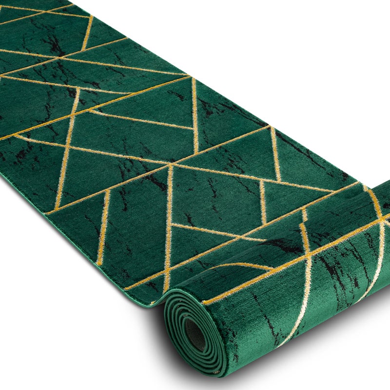 Chodnik EMERALD ekskluzywny 1012 glamour, stylowy marmur, geometryczny butelkowa zieleń / złoty 100 cm 100x1050 cm