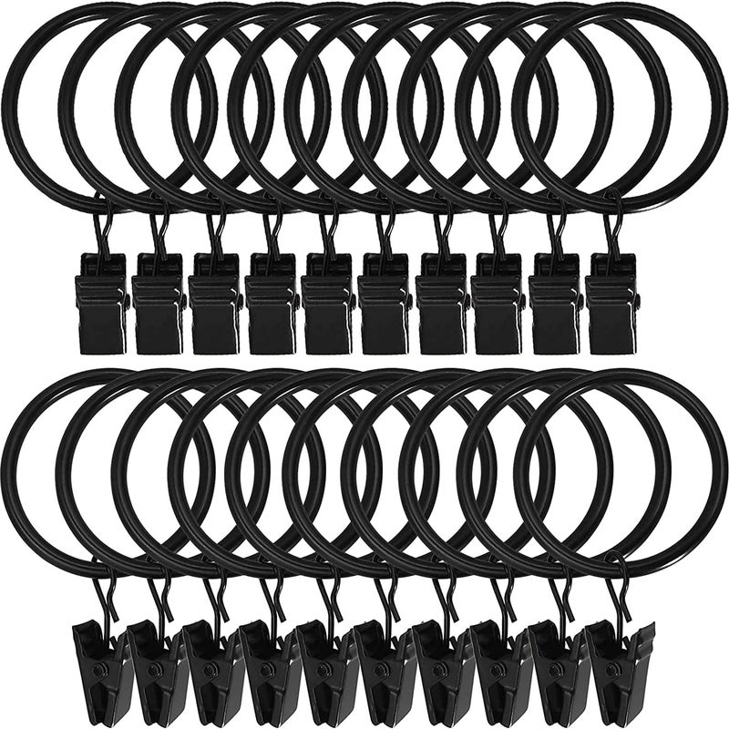 (30 sztuk) Metalowe kółka do zasłon, wytrzymałe, nierdzewne, do karnisza, czarny haczyk do zasłon, klipsy do zasłon