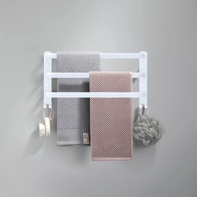 Wieszak na ręczniki ścienny (biały, 40 cm), wieszak na ręczniki łazienkowe, wieszak na ręczniki z haczykiem, aluminiowy wieszak na ręczniki