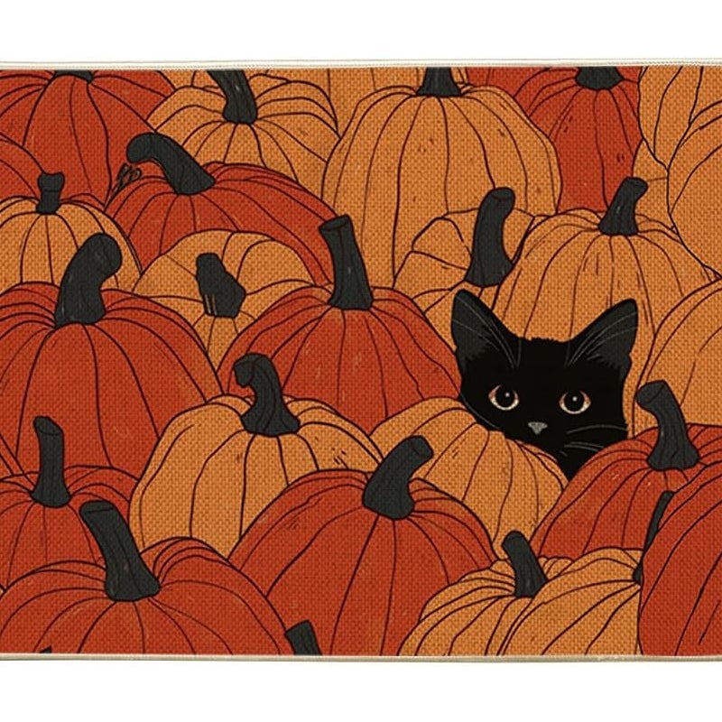 Jesienna wycieraczka z czarnym kotem i dyniami - Dekoracja domu - Wycieraczka podłogowa - Do użytku wewnątrz i na zewnątrz - 40 x 60 cm