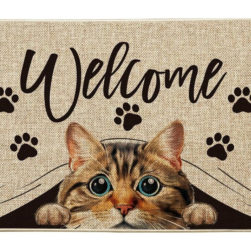 Wycieraczka powitalna z kotem o dużych oczach - Dekoracja powitalna - Wycieraczka do wewnątrz i na zewnątrz - 60 x 90 cm
