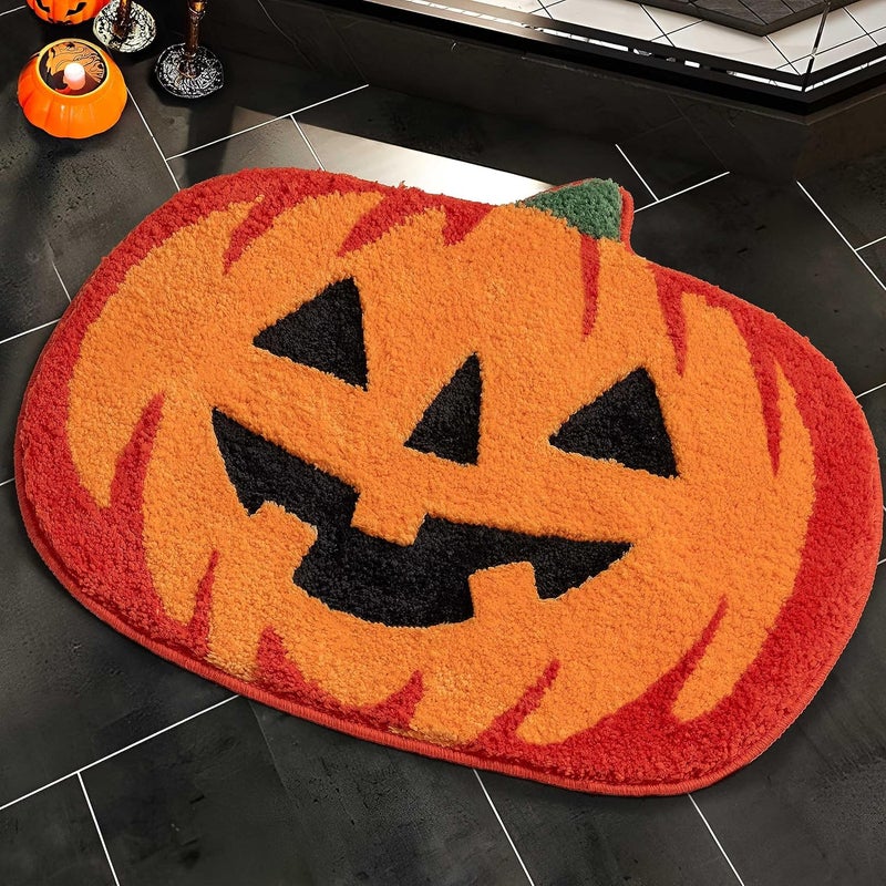 Mata łazienkowa z motywem dyni na Halloween, antypoślizgowa, zmywalna i chłonna, wykonana z mikrofibry, do prysznica i wanny