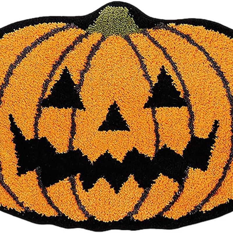 Dywanik łazienkowy na Halloween z pomarańczową dynią i czerwonymi, złowrogimi ustami - antypoślizgowy - uroczy - okrągły - chłonny - do wanny