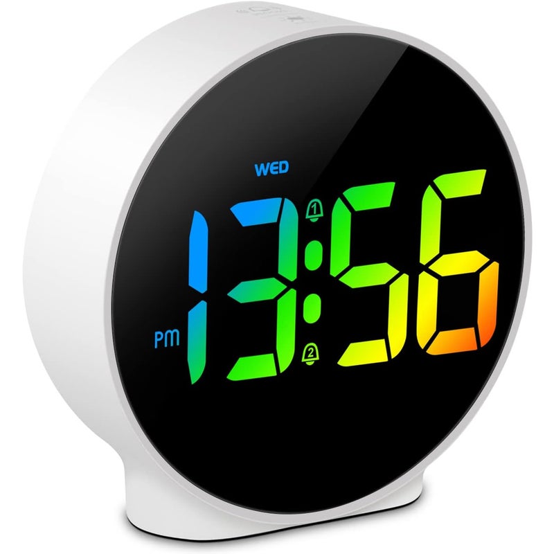 Cyfrowy budzik LED z funkcją drzemki i regulacją intensywności, kolor biały, z podwójnym alarmem (zasilany bateryjnie, działa przez 12 lub 24 godziny