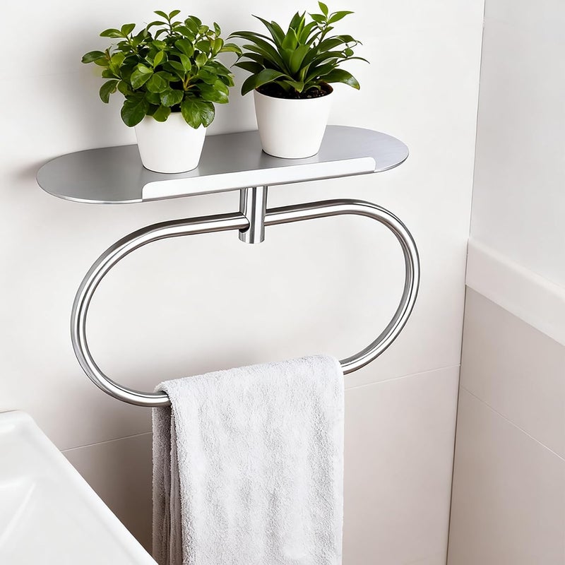 Srebrny wieszak na ręczniki montowany na ścianie, uchwyt ze stali nierdzewnej, odporny na rdzę, montaż samoprzylepny lub przez wiercenie, idealny do ł