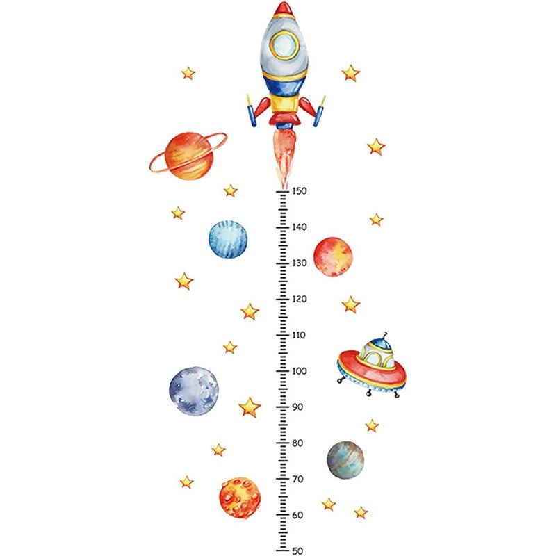 Naklejka ścienna z miarką wzrostu dla dzieci, 50-150 cm, Naklejka ścienna z miarką wzrostu dla dzieci, Wzór Rocket Planet, Naklejki ścienne dla dzieci