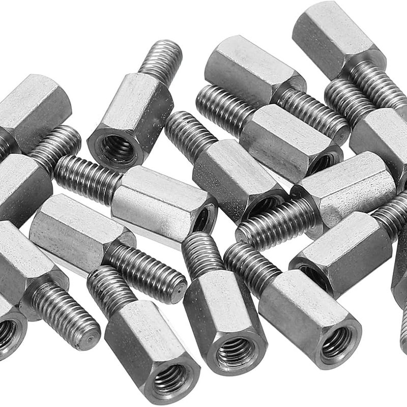 Wkręty dystansowe ze stali nierdzewnej, męskie i żeńskie, M3x7mm+6mm, zestaw 20 sztuk, do płytek drukowanych.