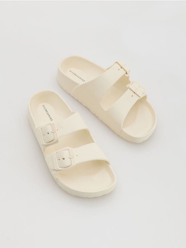 Reserved - Lekkie klapki z paskami - beżowy