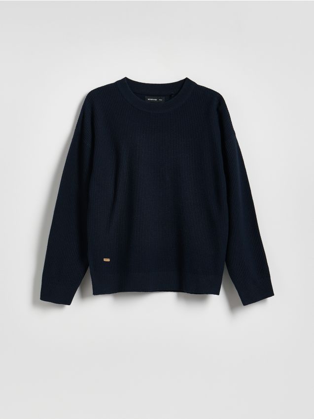 Reserved - Strukturalny sweter z bawełną - granatowy