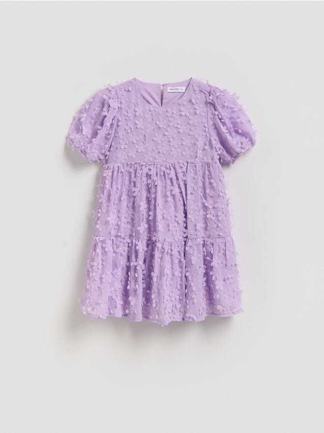 Reserved - Sukienka z bufiastymi rękawami - fioletowy