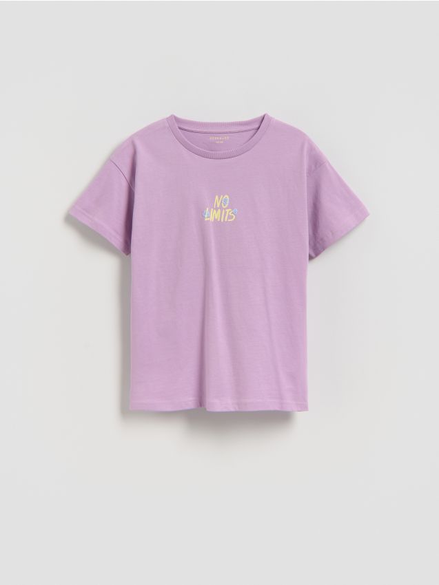 Reserved - Bawełniany t-shirt z nadrukiem - fioletowy
