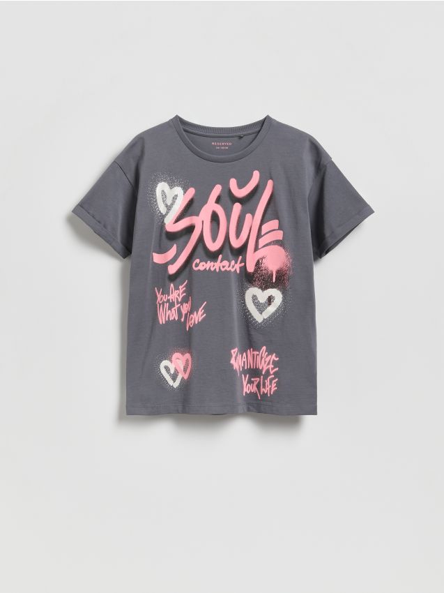 Reserved - T-shirt z nadrukiem - ciemnoszary