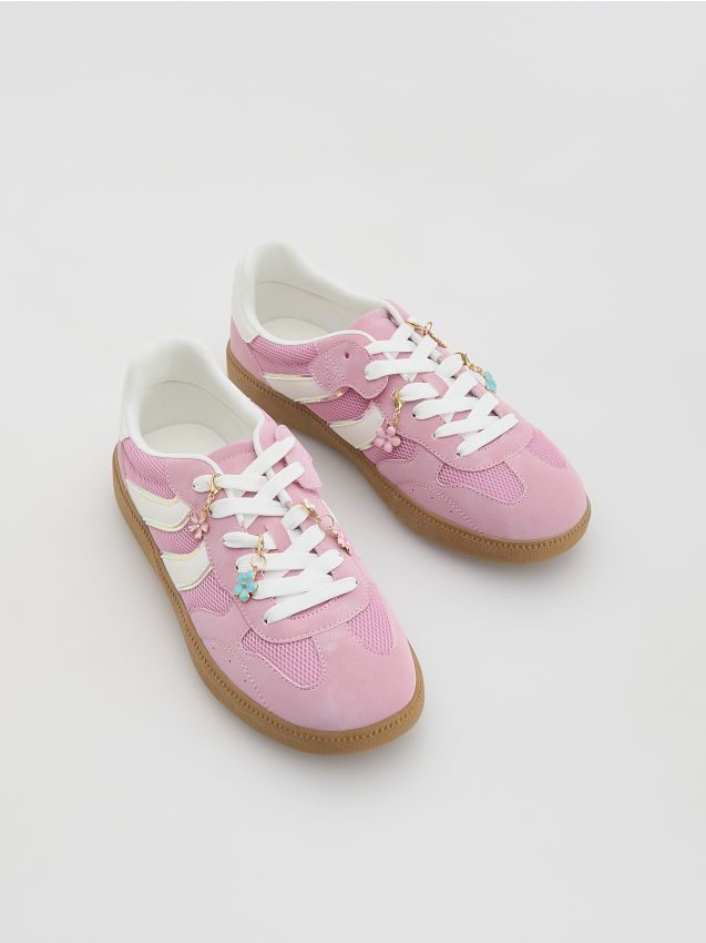 Reserved - Trampki z łączonych materiałów - różowy