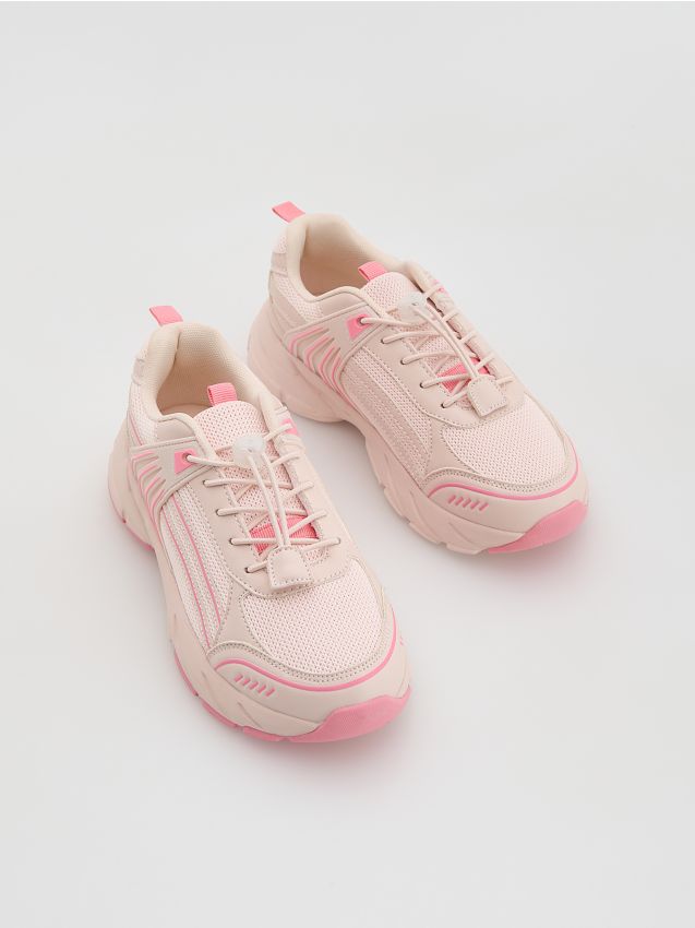 Reserved - Sneakersy z łączonych materiałów - pastelowy róż