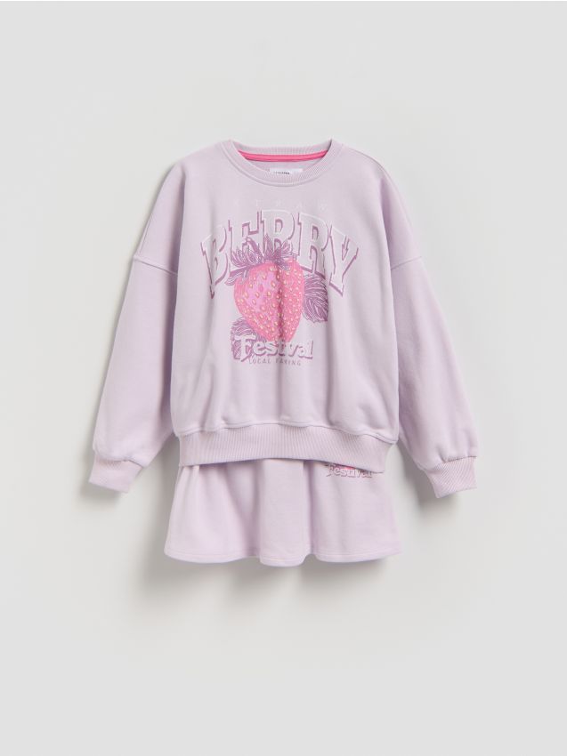 Reserved - Bawełniany komplet z nadrukiem - lawendowy