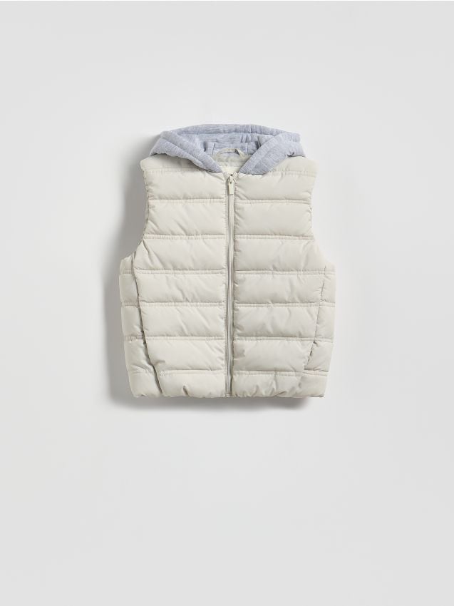 Reserved - Pikowana kamizelka z kapturem - złamana biel