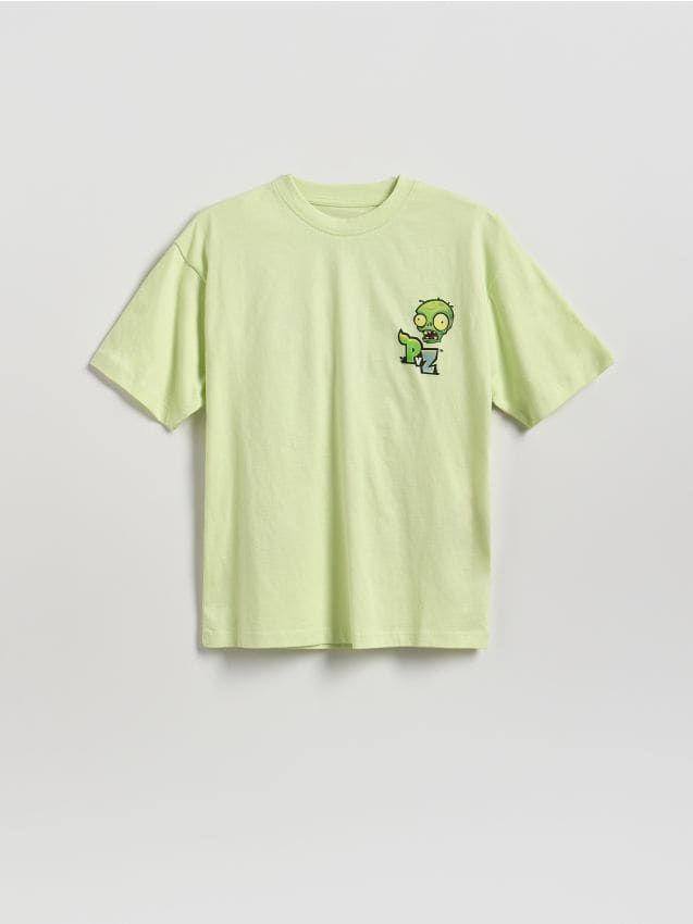 Reserved - T-shirt z nadrukiem PLANTS VS ZOMBIES - jasnozielony