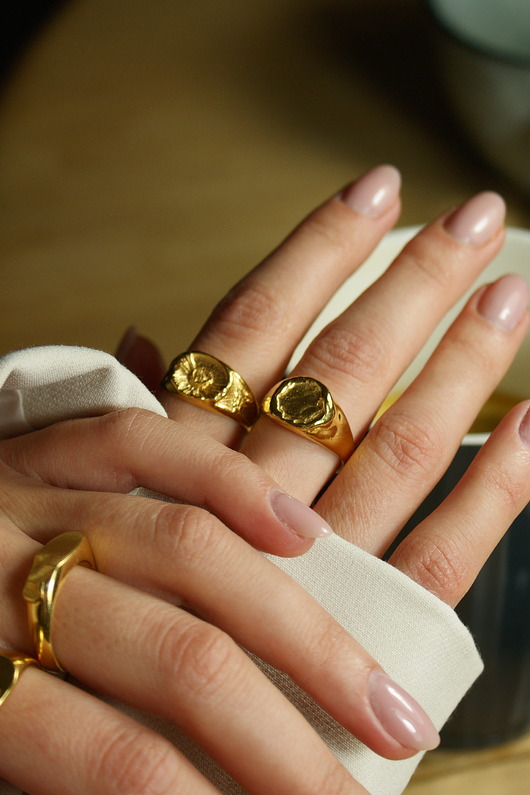 Srebrny sygnet damski piwonia, srebro 925 pozłacane, Peony