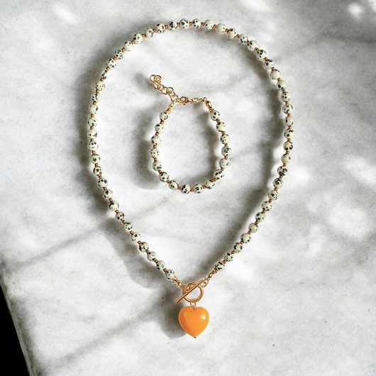 RAZEM TANIEJ : jaspis dalmatyński i serce : miodowe : komplet