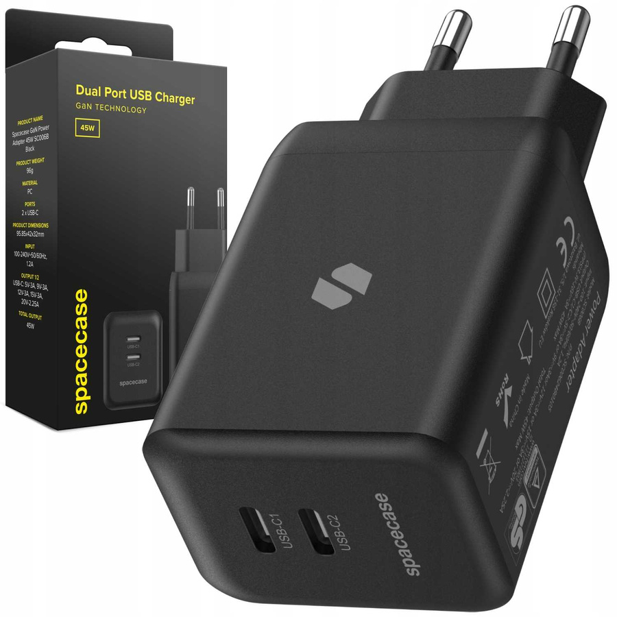 Spacecase Ładowarka USB Charger 45W GaN SC006B black