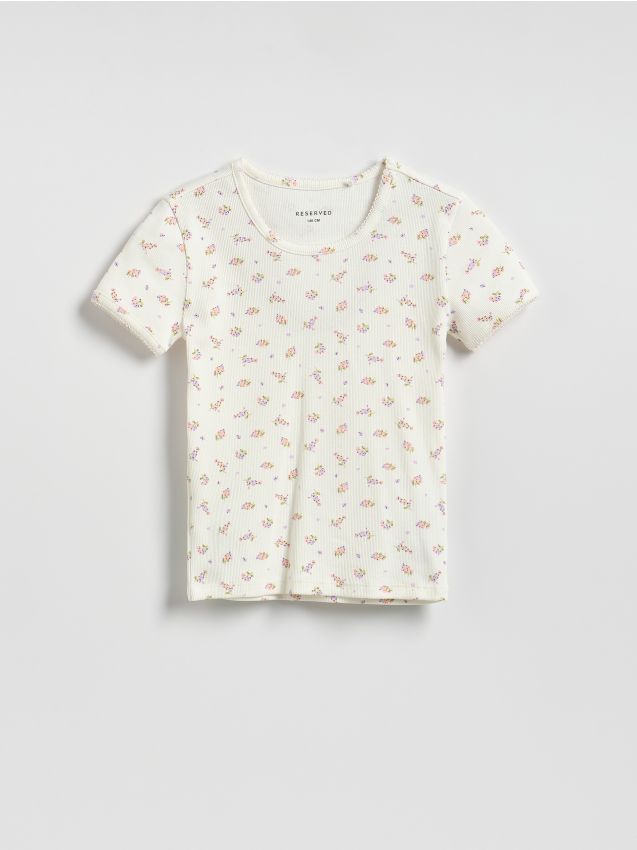 Reserved - Wzorzysty t-shirt - złamana biel