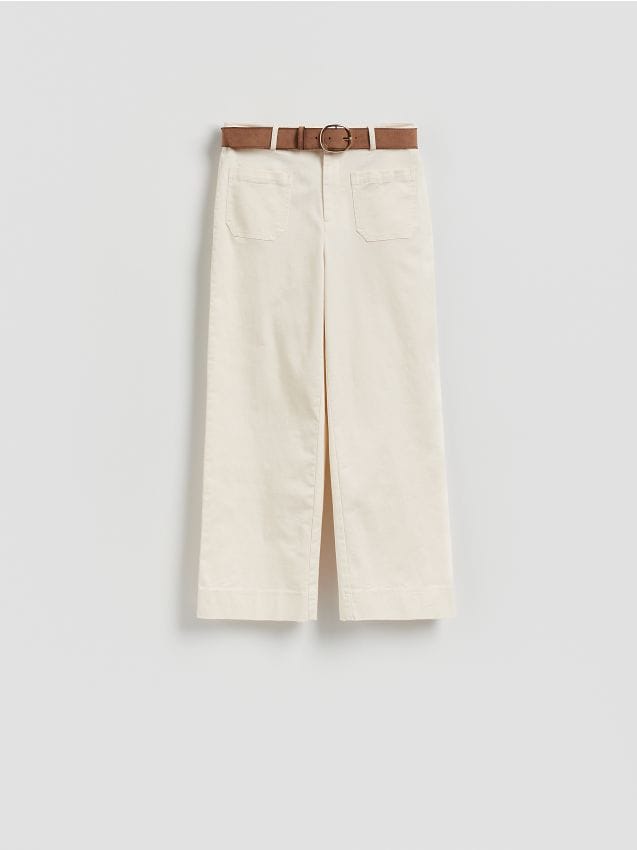 Reserved - Spodnie z paskiem - kremowy