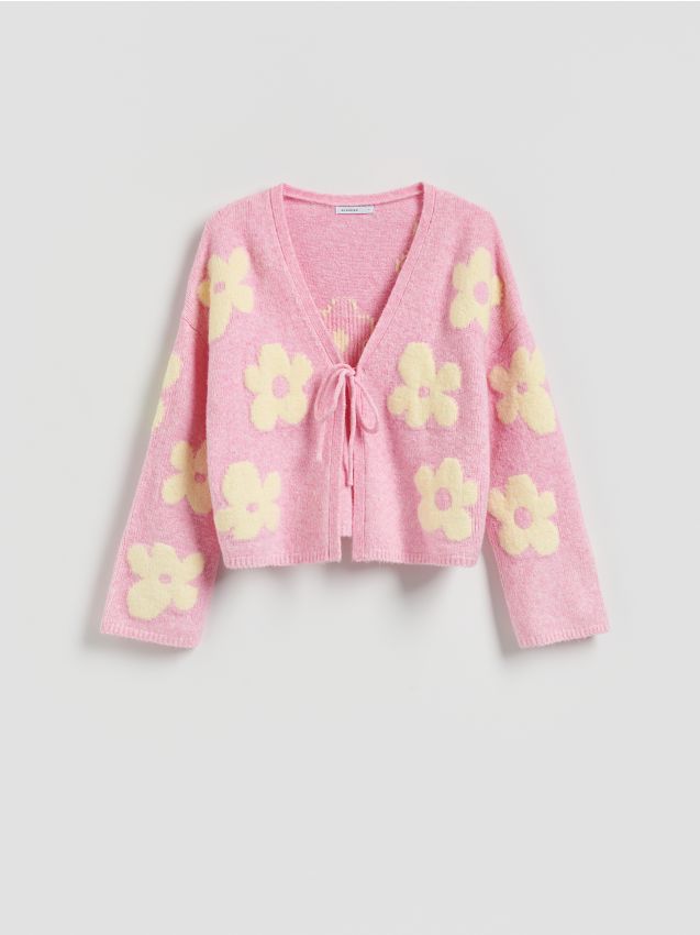 Reserved - Wzorzysty kardigan - różowy