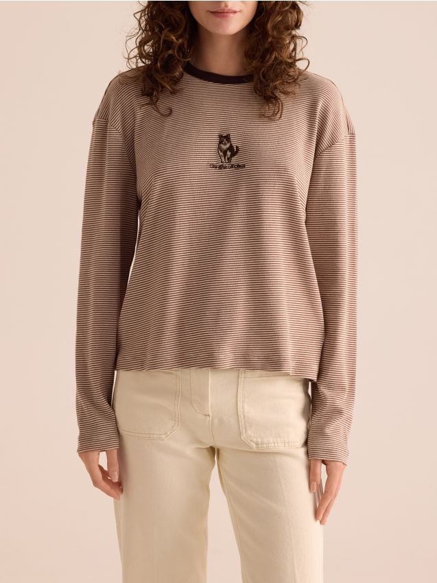 Reserved - Longsleeve w paski - brązowy