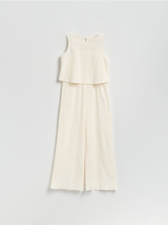 Reserved - Kombinezon z ażurowym topem - złamana biel